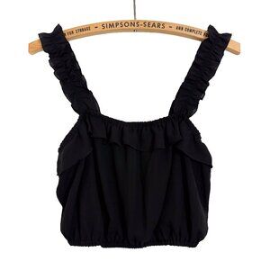 Aritzia Sunday Best Womens Ruffle Strap Crop Top Black Bubble Hem Size Small